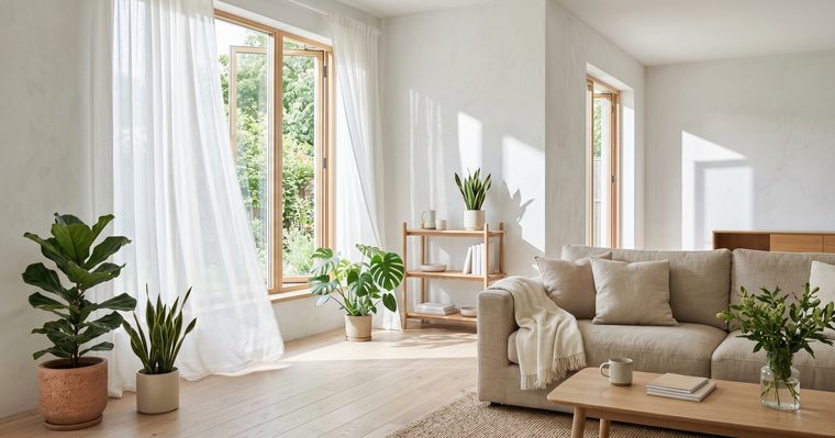 Salón ventilado con la ventana abierta