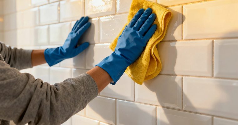 Azulejos del baño durante una limpieza a fondo